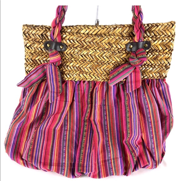 Poppie Jones Island Wicker Striped Beach Bag - Picture 4 of 7